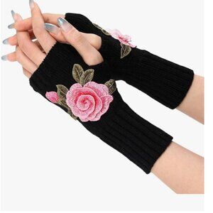 Women Rose Flower Warm Gloves